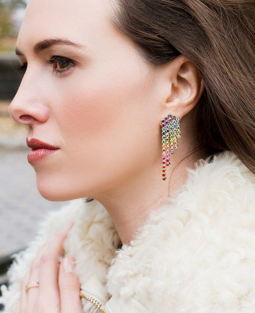 rainbow sapphire fringe earrings